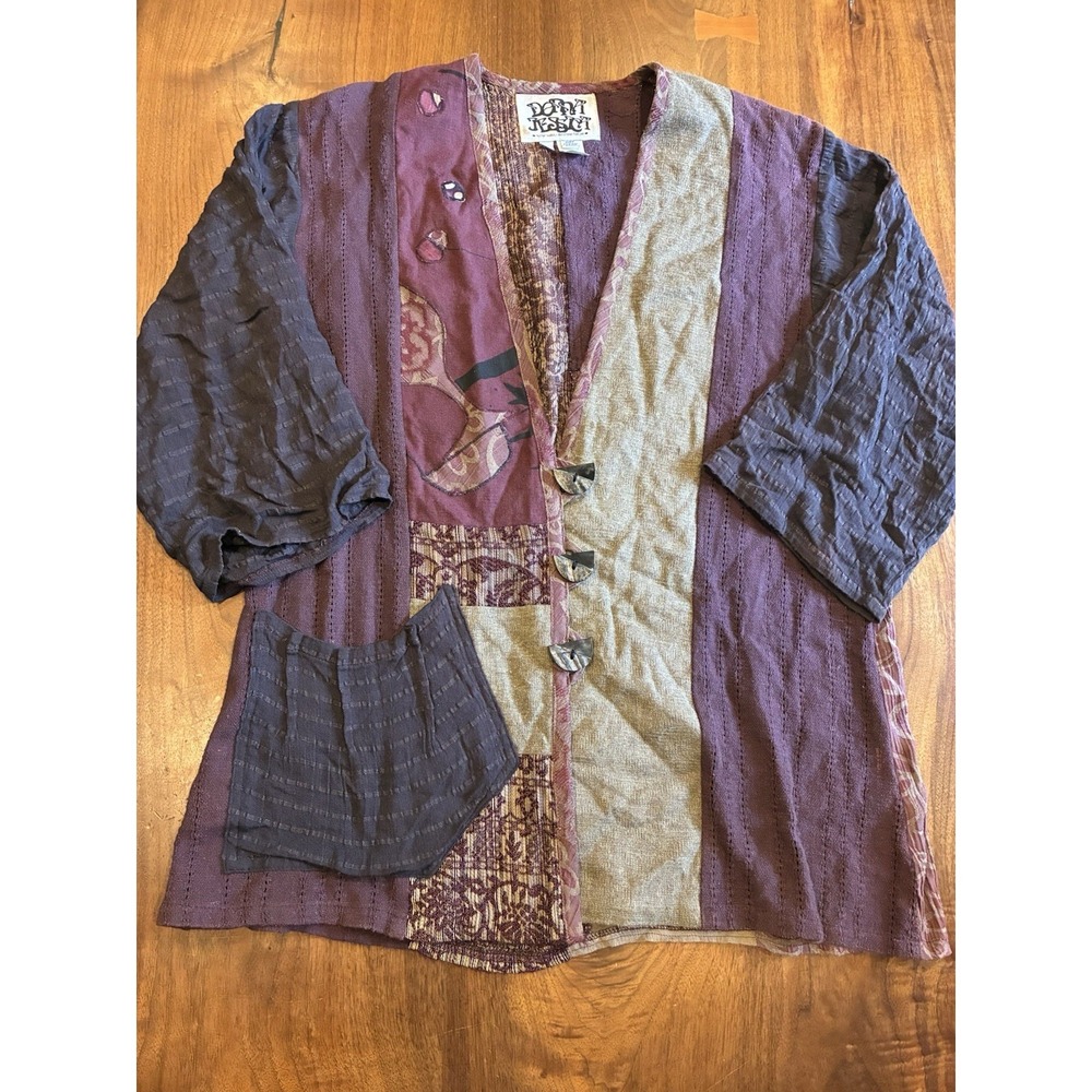 Vintage Donna Jessica Boho Art To Wear Patchwork Blazer Purple And Beige Size 0